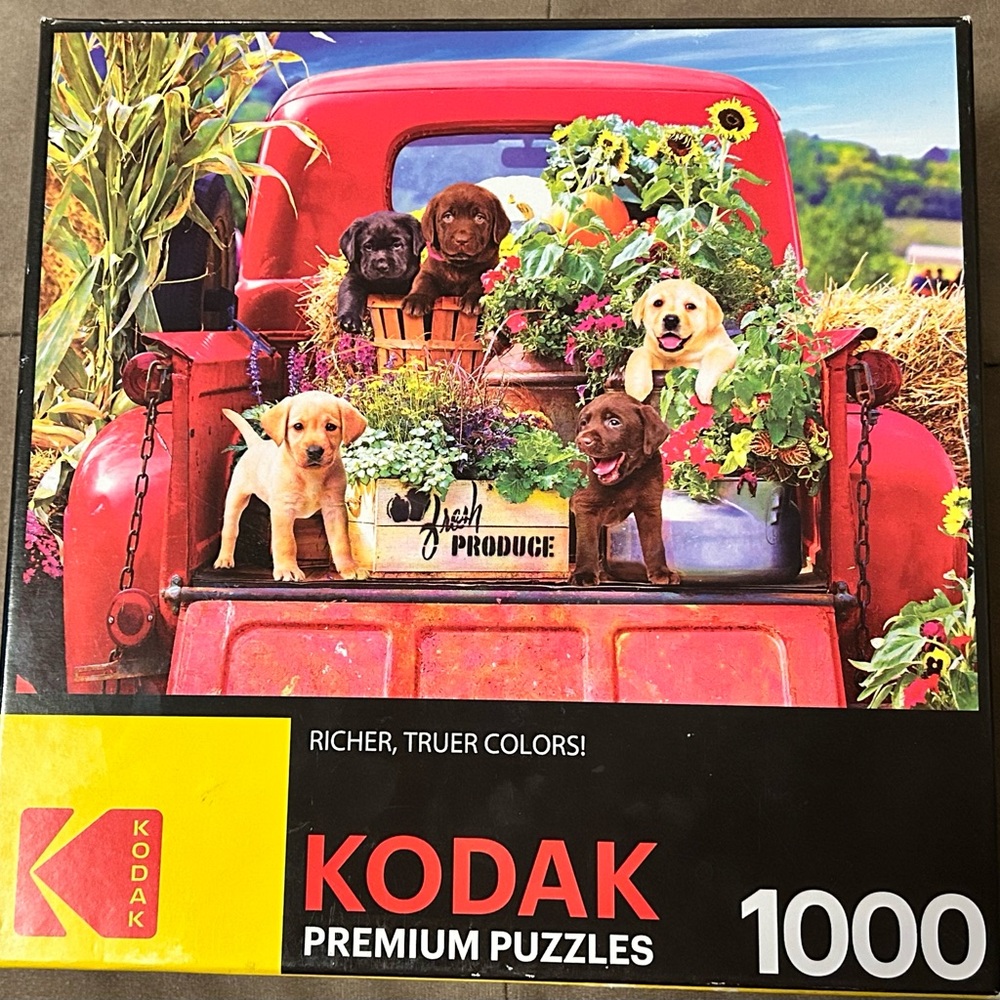 KODAK 1000 piece puzzle “Stowaways” Puppy Dog Jigsaw Puzzle Complete